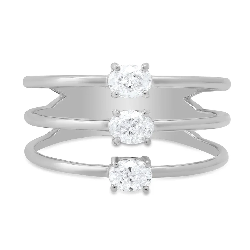 Rings For Soft Glam-Straight Up Oval Shape Diamonds Stacked Ring