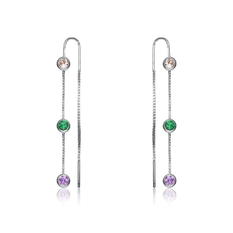 Earrings Weight Tips-Sterling Silver Multi Colored Cubic Zirconia Dangle Earrings