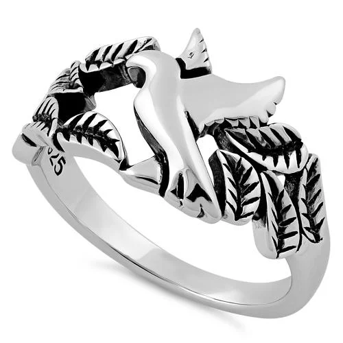 Rings For Outdoor Fun-Sterling Silver Dove Leaves Ring