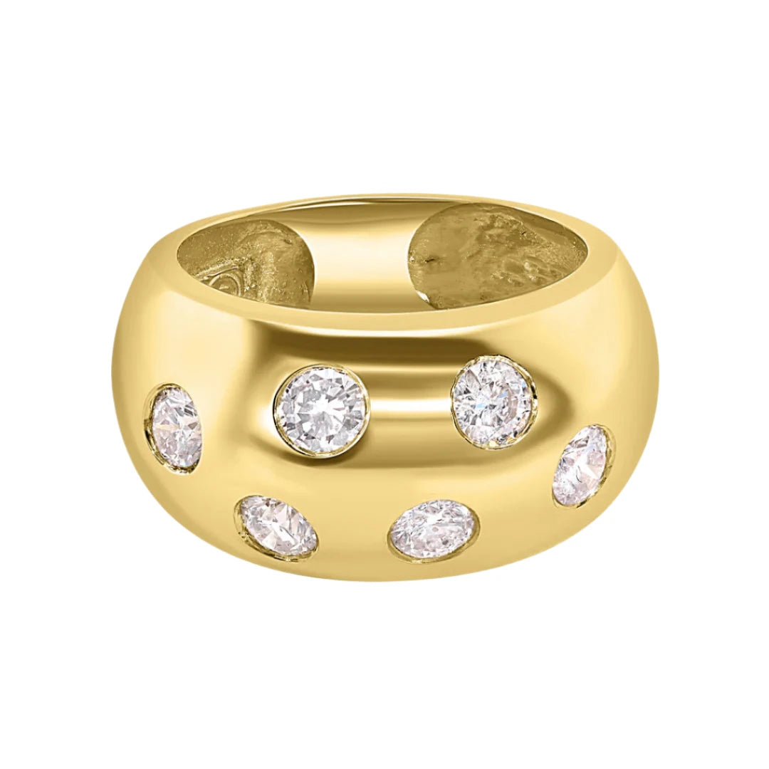 Rings With Floral Motifs-Chubby Scattered Diamond Barrel Ring