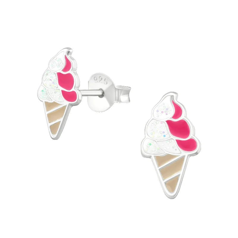 Earrings Material Choices-Ice Cream Cone Stud Earrings in Sterling Silver