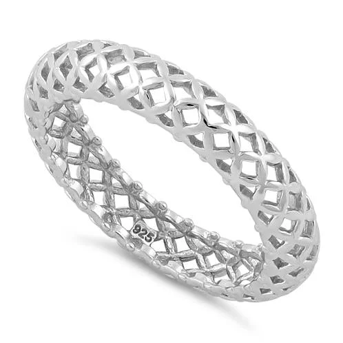 Rings With Wide Bands-Sterling Silver High Polish Cross Pattern Eternity Ring