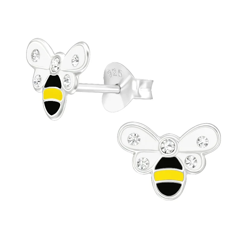 Earrings With Sleek Lines-Bumble Bee Crystal Stud Earrings in Sterling Silver