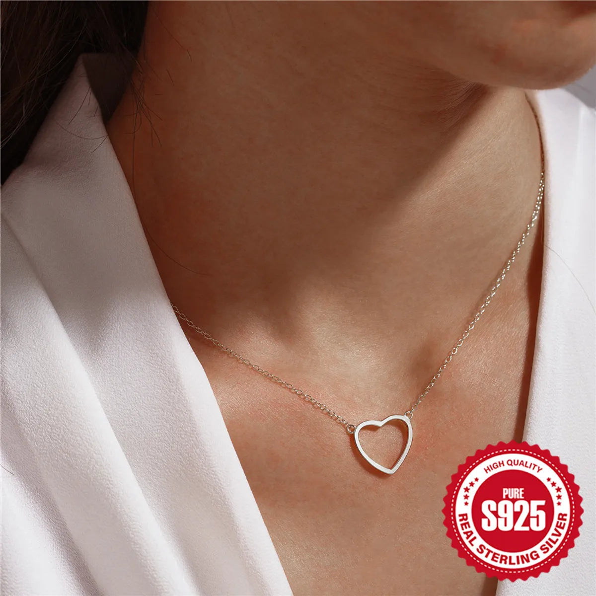 Luxury Necklaces For Gifts-Simple Style Heart Shape Sterling Silver Plating Pendant Necklace