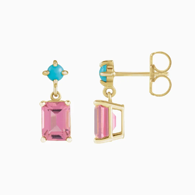 Earrings For Calm Looks-Pink Tourmaline and Turquoise Drop Earrings