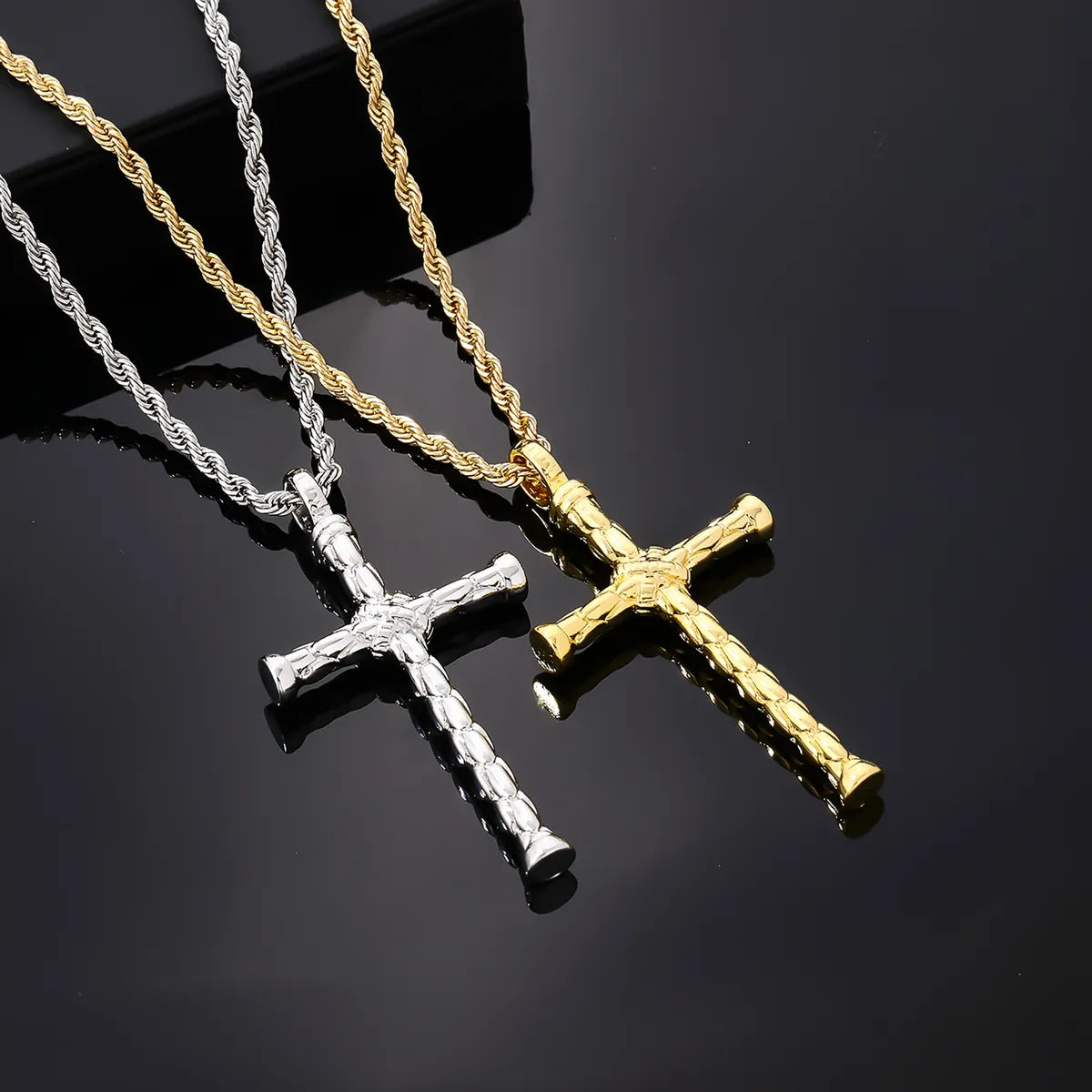 Necklaces For Sensitive Skin-Hip-Hop Rock Cross Stainless Steel Alloy Plating Inlay Zircon K Gold Plated Rhodium Plated Men'S Pendant Necklace