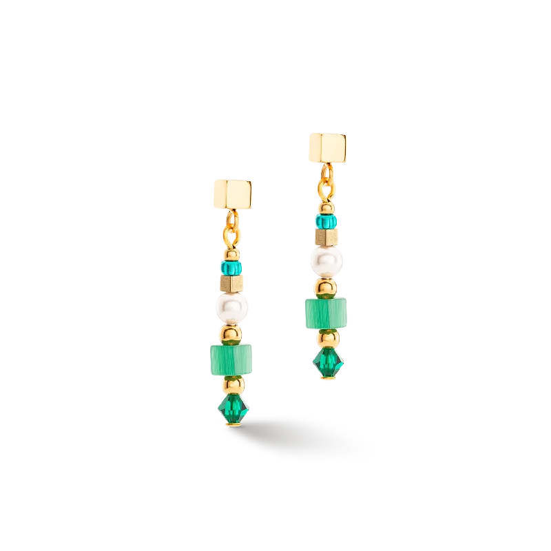 Earrings For Group Gifts-Earrings Square Stripes gold-green