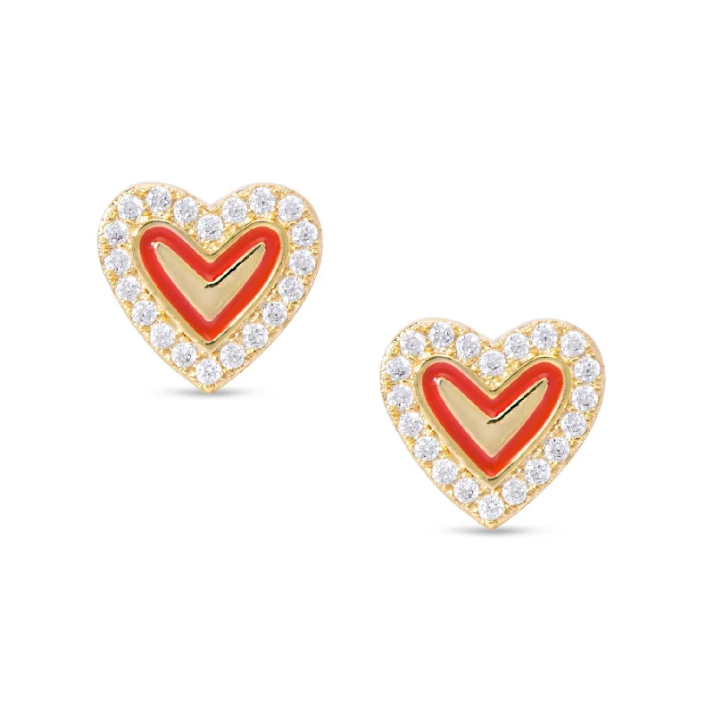 Earrings Feel Guide-Red Heart & CZ Stud Earrings