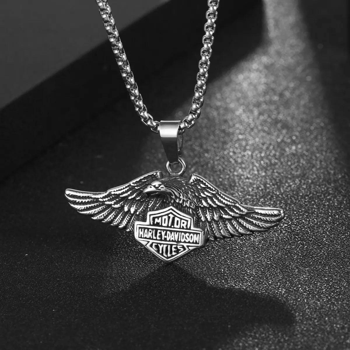 Necklaces Tarnish Resistance-Hip-Hop Retro Punk Animal Eagle 304 Stainless Steel Polishing Inlay Acrylic Turquoise Men'S Pendant Necklace