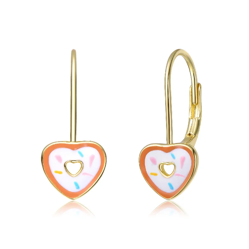 Earrings For Private Parties-Dainty Toddler/Young Kids Sterling Silver 14K Gold Plated Heart Donut Earrings