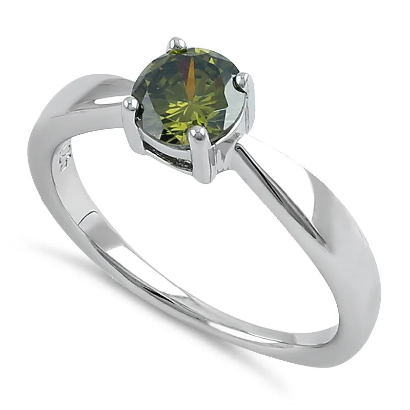 Rings For Matching Earrings-Sterling Silver 6mm Round Peridot CZ Ring