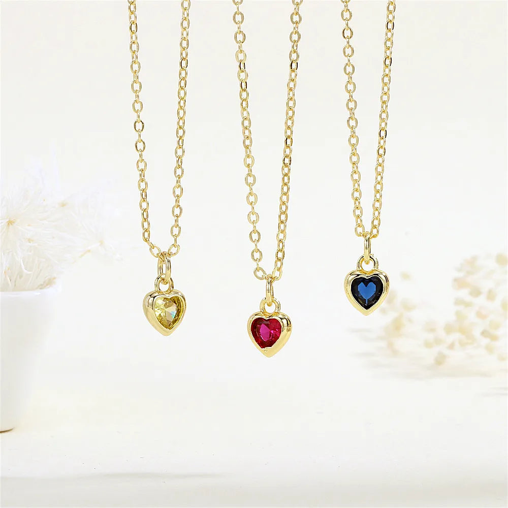 Necklaces For Sensitive Skin-Copper 18K Gold Plated Inlay Heart Shape Zircon Pendant Necklace