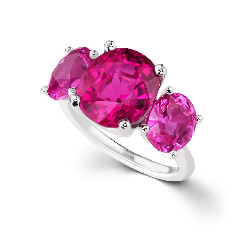 Rings With Fun Gems-One of a Kind Three Stone Rubellite Tourmaline & Pink Tourmaline Statement Ring