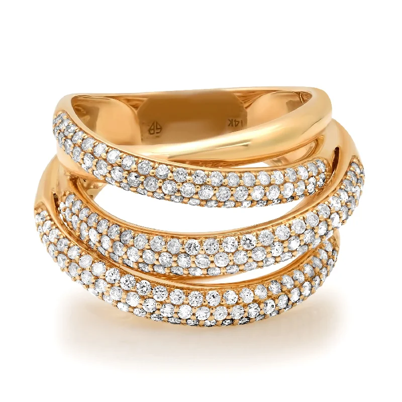 Rings For Trendy Women-Stacked Pave Diamond & High Polish Gold Statement Wrap Ring