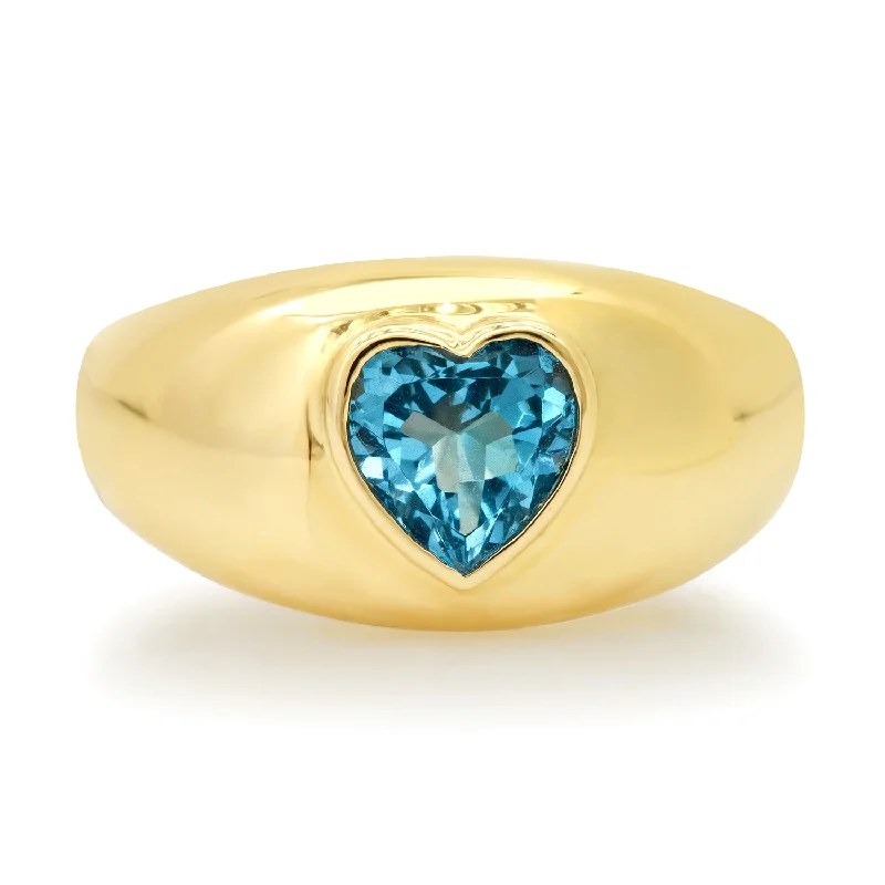 Rings With Fun Patterns-Blue Topaz Heart Dome Ring