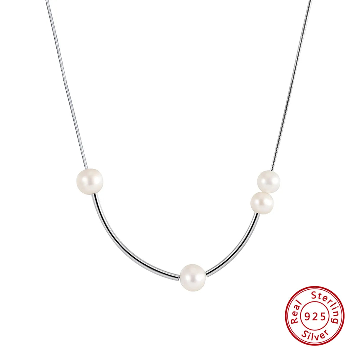 Necklaces Gem Options-Simple Style Geometric Sterling Silver Plating Inlay Pearl White Gold Plated Pendant Necklace