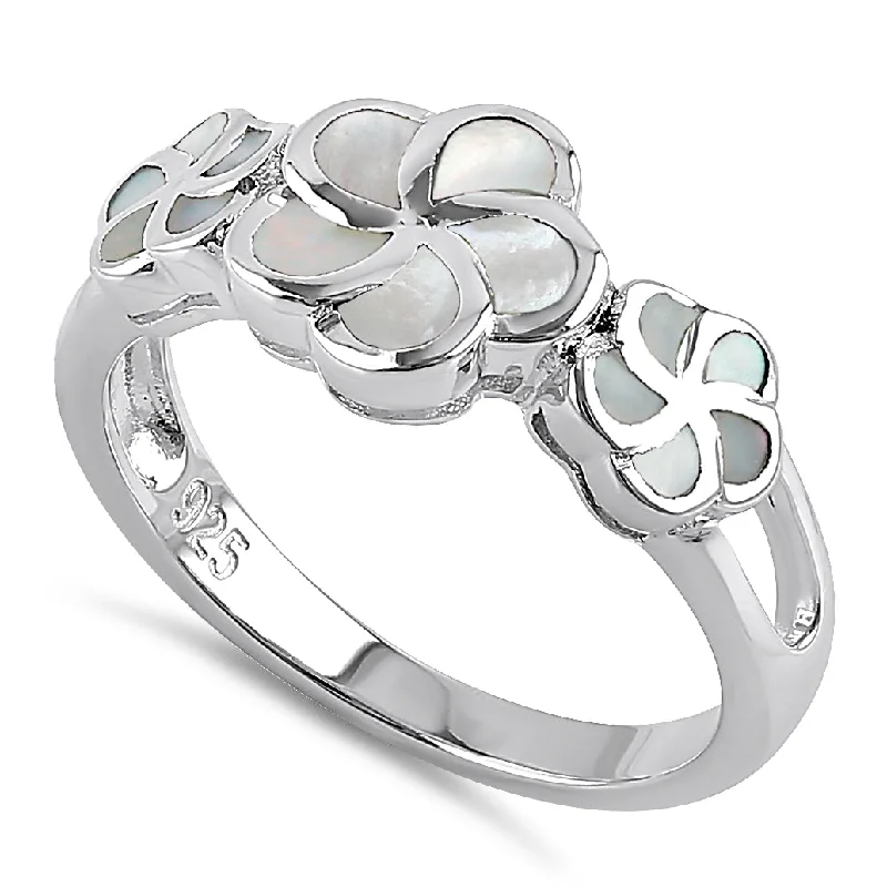 Rings For Wide Styles-Sterling Silver Plumeria Mother of Pearl Ring