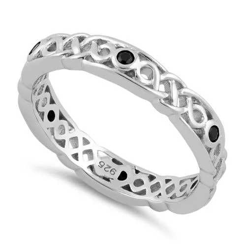 Quiet Rings For Work-Sterling Silver Braided Eternity Black CZ Ring