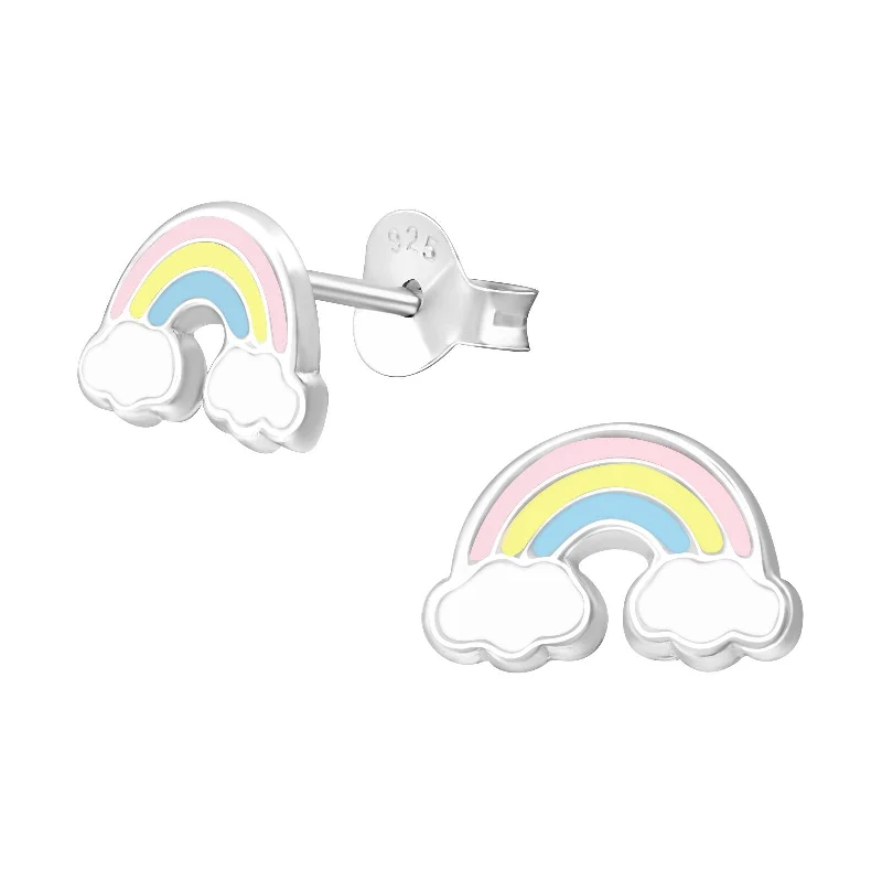 Earrings For Mature Women-Rainbow Stud Earrings in Sterling Silver