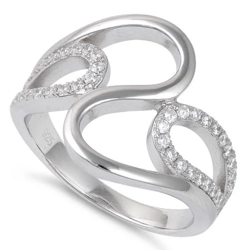 Rings Top Picks-Sterling Silver Wavy CZ Ring