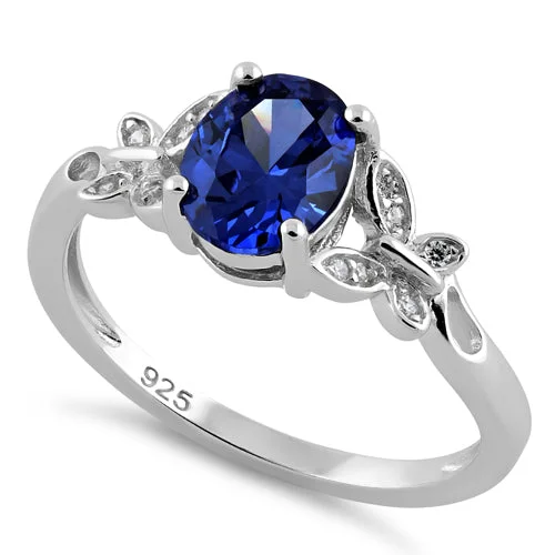 Rings Build Guide-Sterling Silver Double Butterfly Dark Tanzanite Center Stone CZ Ring