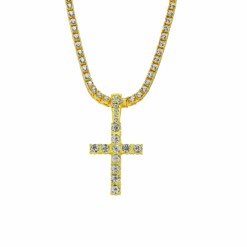 Gold (Cross)-With 0.4 * 50cm Single Row Diamond Watch Buckle Necklace