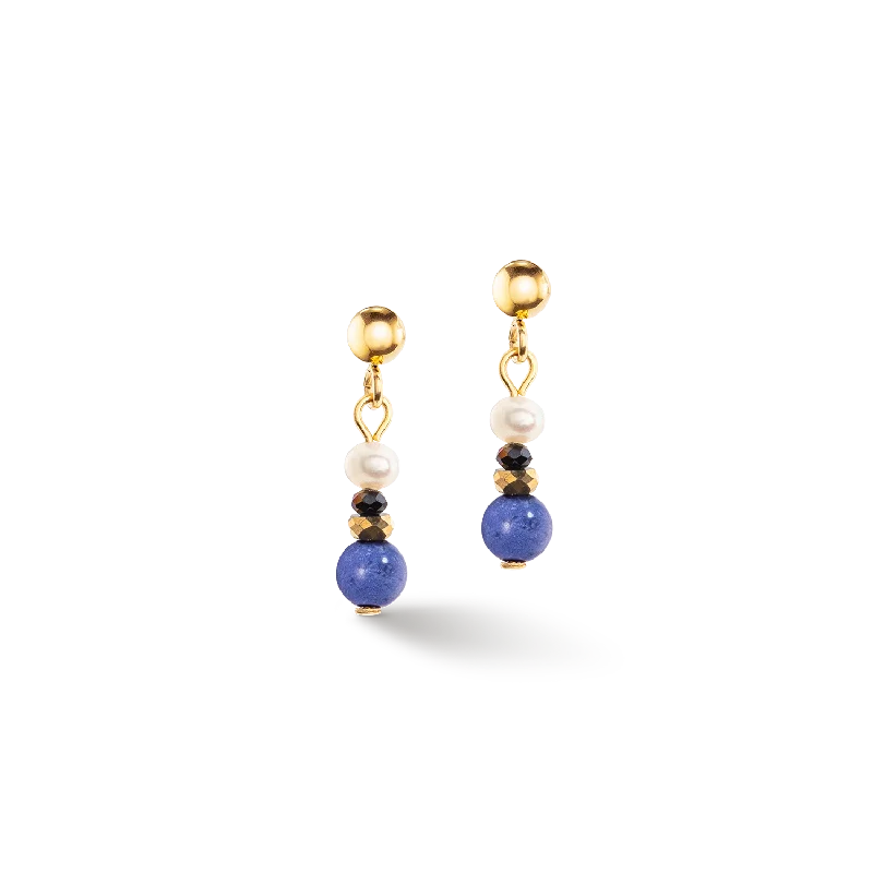 Earrings Hold Test-Earrings Flow Freshwater Pearls & Sodalite gold