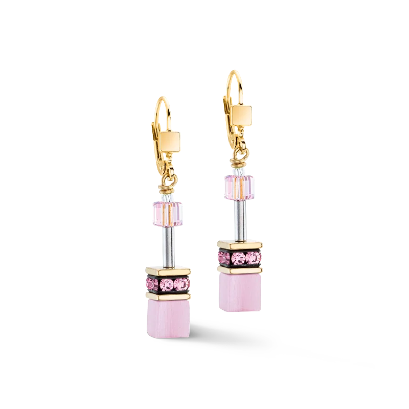 Best Fresh Earrings-GeoCUBE® Iconic Mono Gold earrings pink