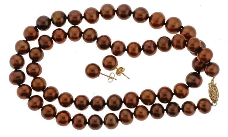 Earrings For Sandy Days-20" Chocolate Pearl Necklace and Earrings Set (SKU: 190543)