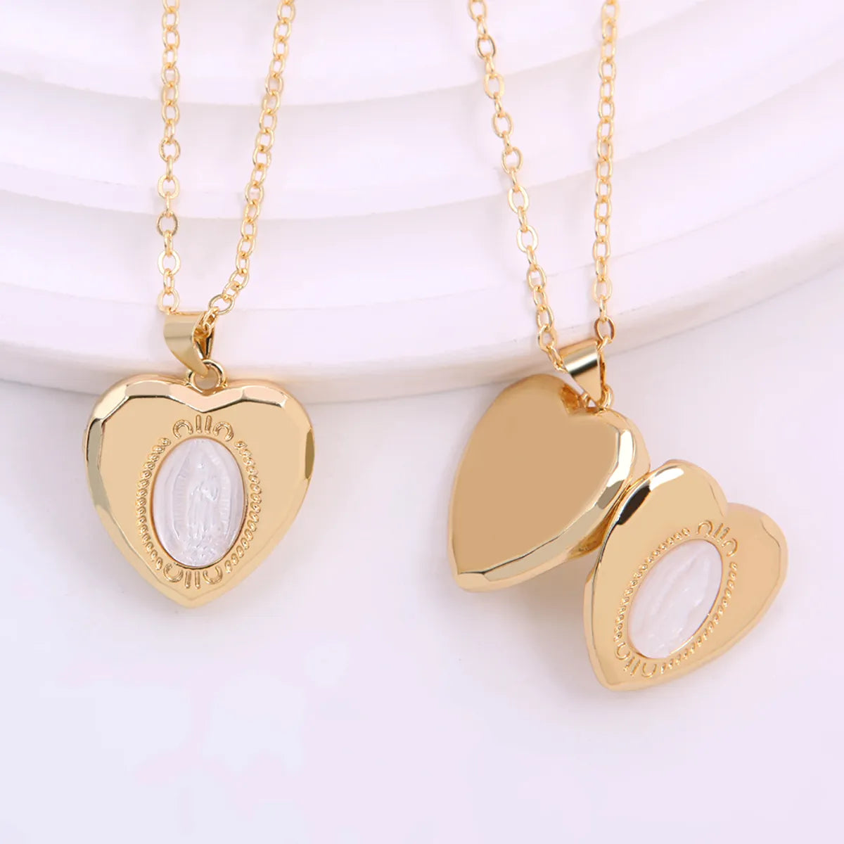 Necklaces For Outdoor Fun-Ig Style Virgin Mary Heart Shape Shell Copper Plating Inlay Carving Shell 18k Gold Plated Pendant Necklace