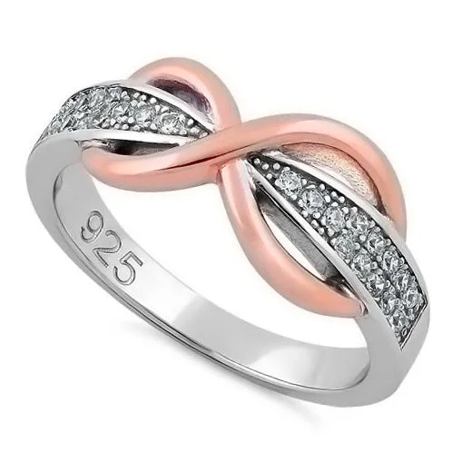 Best Tough Rings-Sterling Silver Two-Tone Rose Gold Infinity Pave CZ Ring