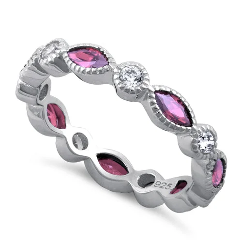 Rings For Big Nights-Sterling Silver Round & Marquise Pink CZ Eternity Ring