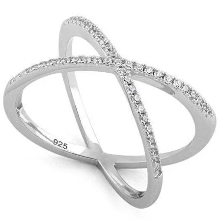 Rings For Dry Areas-Sterling Silver Overlapping X CZ Ring