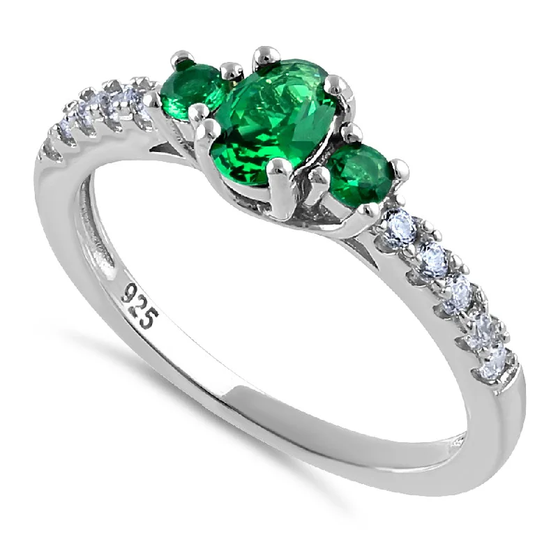 Rings For Crowded Events-Sterling Silver Enchanted Oval Green CZ Ring