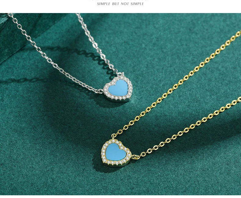 Necklaces For Town Fun-Fashion Heart Shape Silver Plating Inlay Turquoise Zircon Necklace 1 Piece