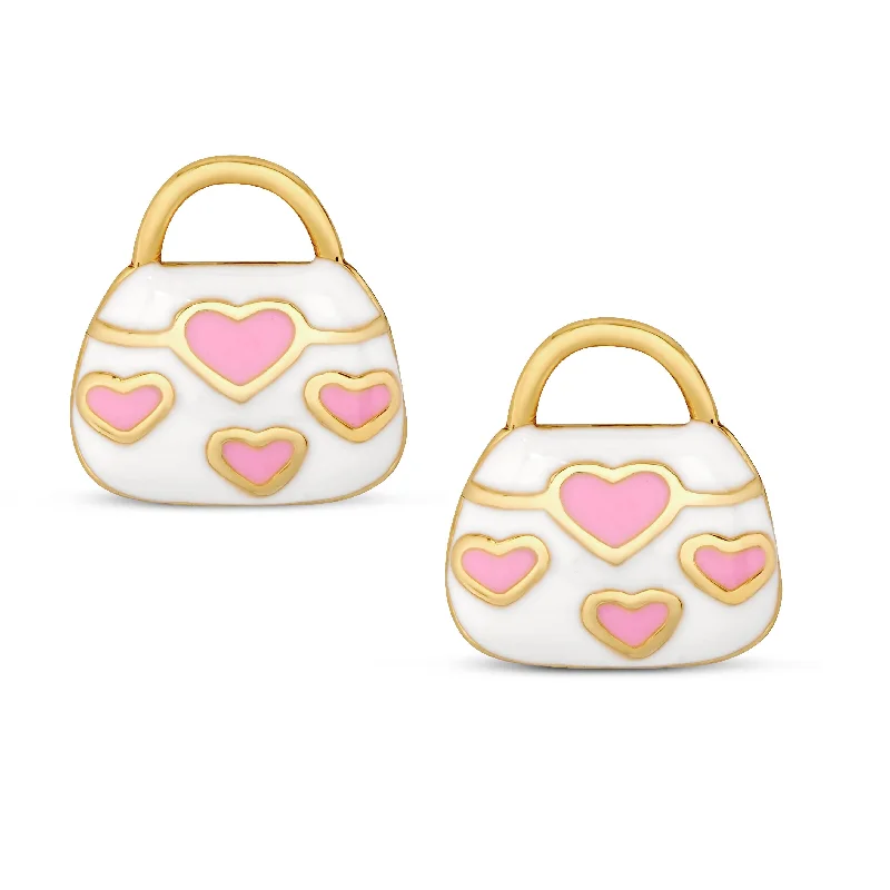 Earrings For Dry Times-Pink Hearts Handbag Stud Earrings