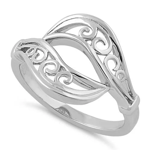 Rings With Neutral Tones-Sterling Silver Wavy Swirls Ring