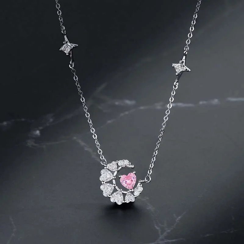 Necklaces For Cool Hues-Lady Star Heart Shape Sterling Silver Inlay Artificial Gemstones Pendant Necklace