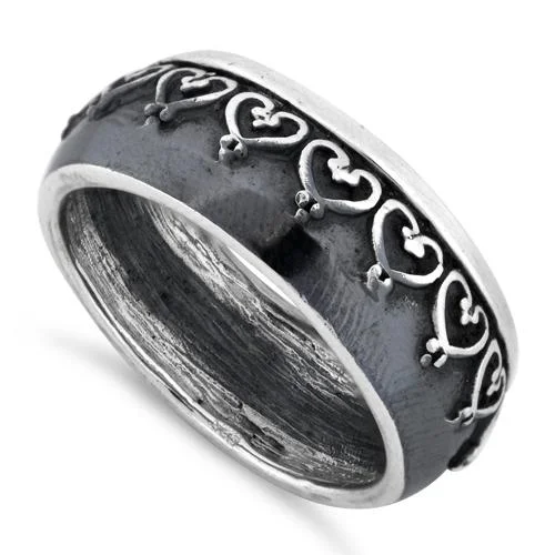 Rings For Large Stones-Sterling Silver Oxidized Heart Eternity Ring