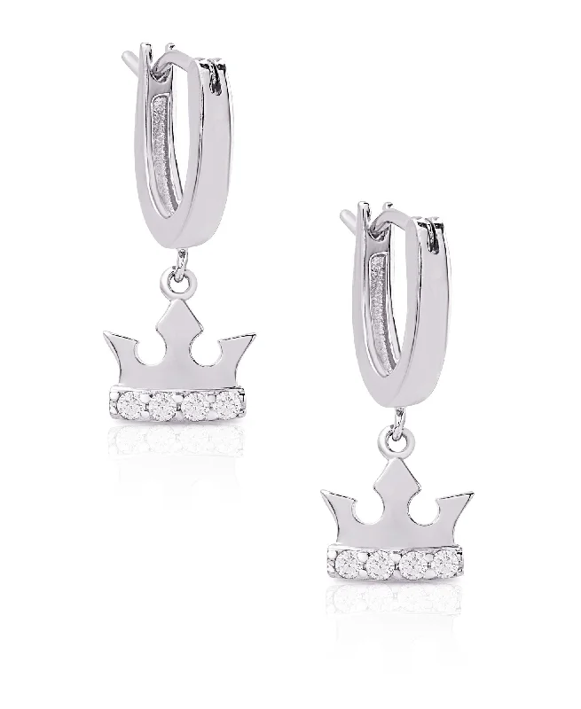 Earrings For Wild Style-Princess Crown Drop Earrings in Sterling Silver