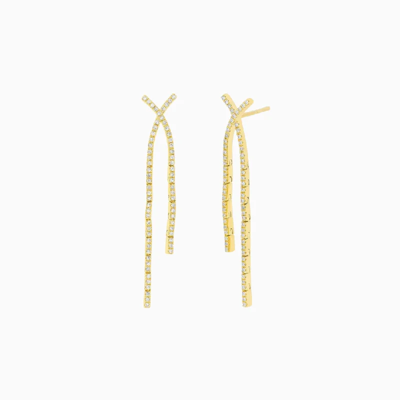 Earrings For Small Ears-Diamond Criss-Cross Drop Earrings