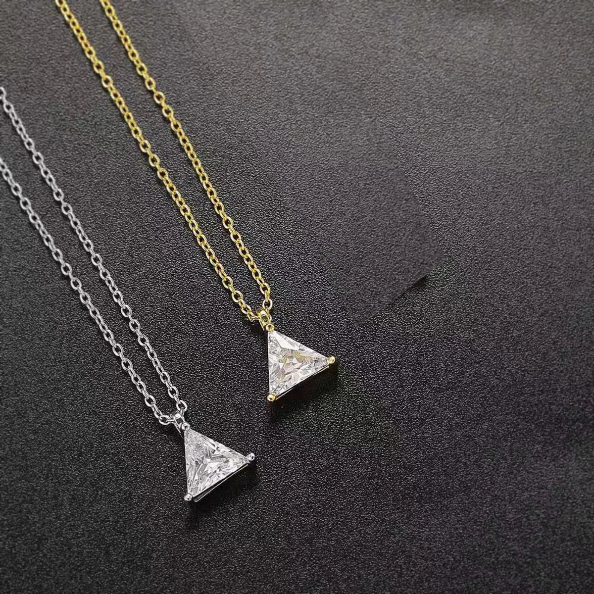 Necklaces With Crystal Accents-Casual Triangle Sterling Silver 14k Gold Plated Zircon Pendant Necklace In Bulk