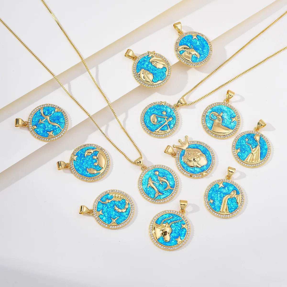 Necklaces Finish Styles-Wholesale Basic Simple Style Classic Style Constellation Copper Enamel 18K Gold Plated Zircon Pendant Necklace