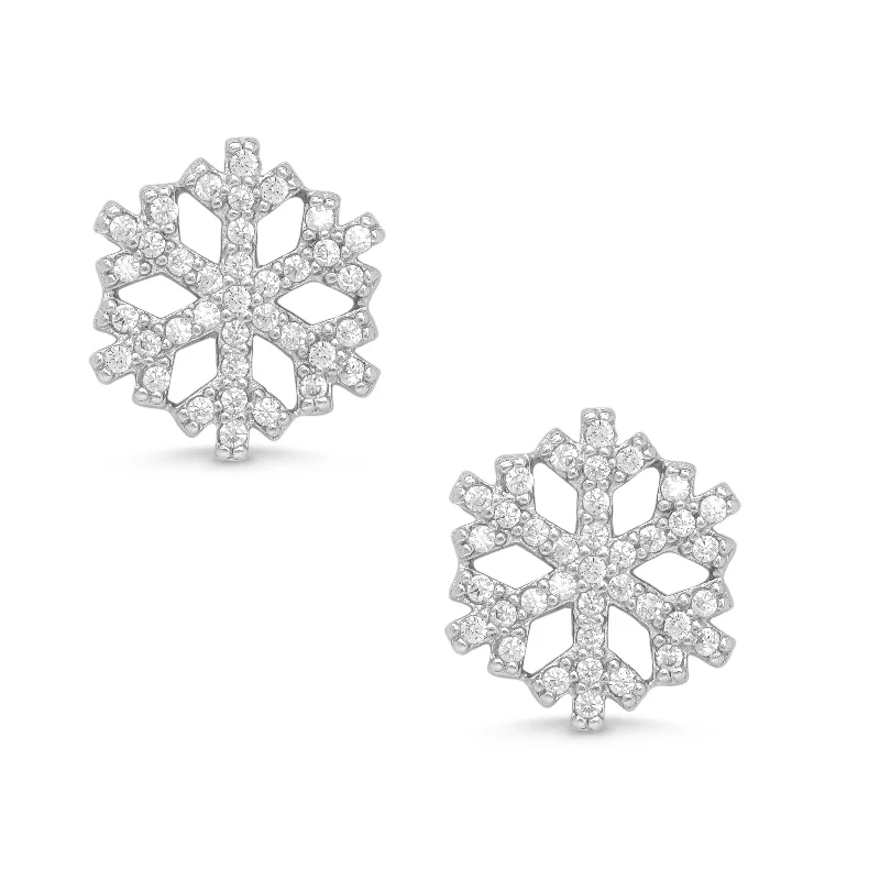 Earrings For Sensitive Ears-CZ Snowflake Earrings in Sterling Silver