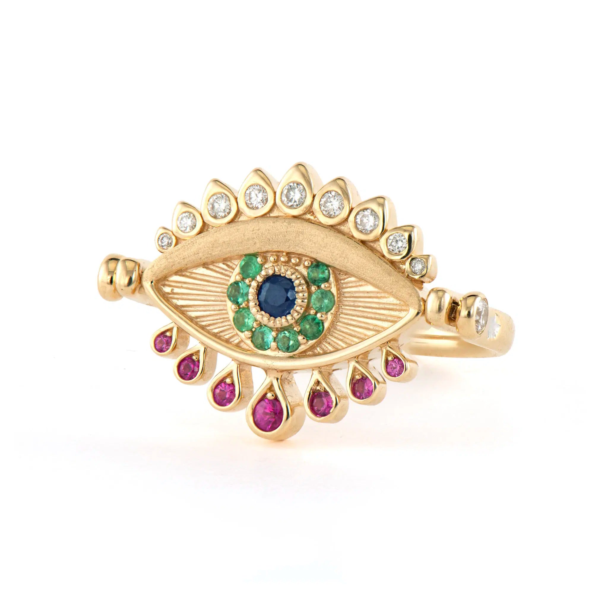 Rings For Everyday Wear-Bejeweled Evil Eye Turquoise & Emerald Flip Ring