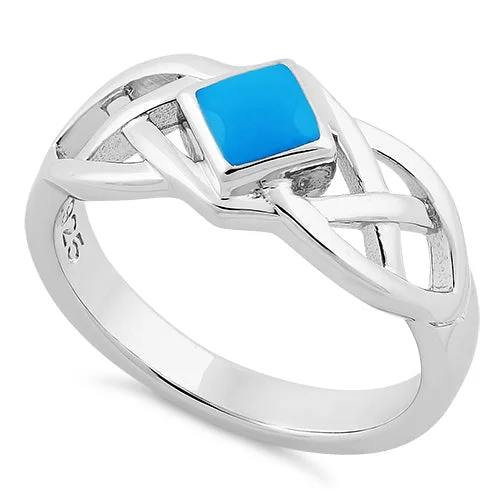 Rings For Date Looks-Sterling Silver Simulated Turquoise Celtic Ring