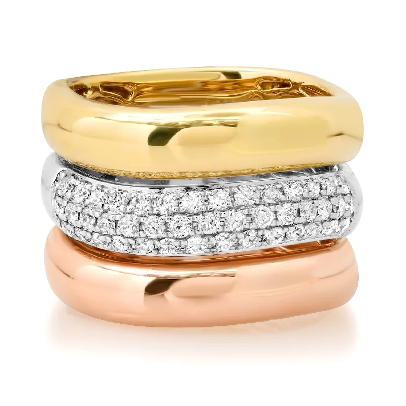 Rings Sale Guide-Trois Tiers Mixed Metal Gold & Diamond Stacking Ring