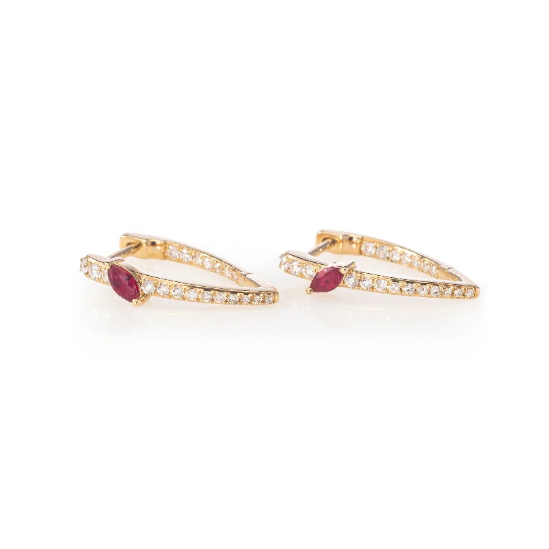 Earrings For Minimalist Taste-Petite Inside Out V Huggies with Rubies