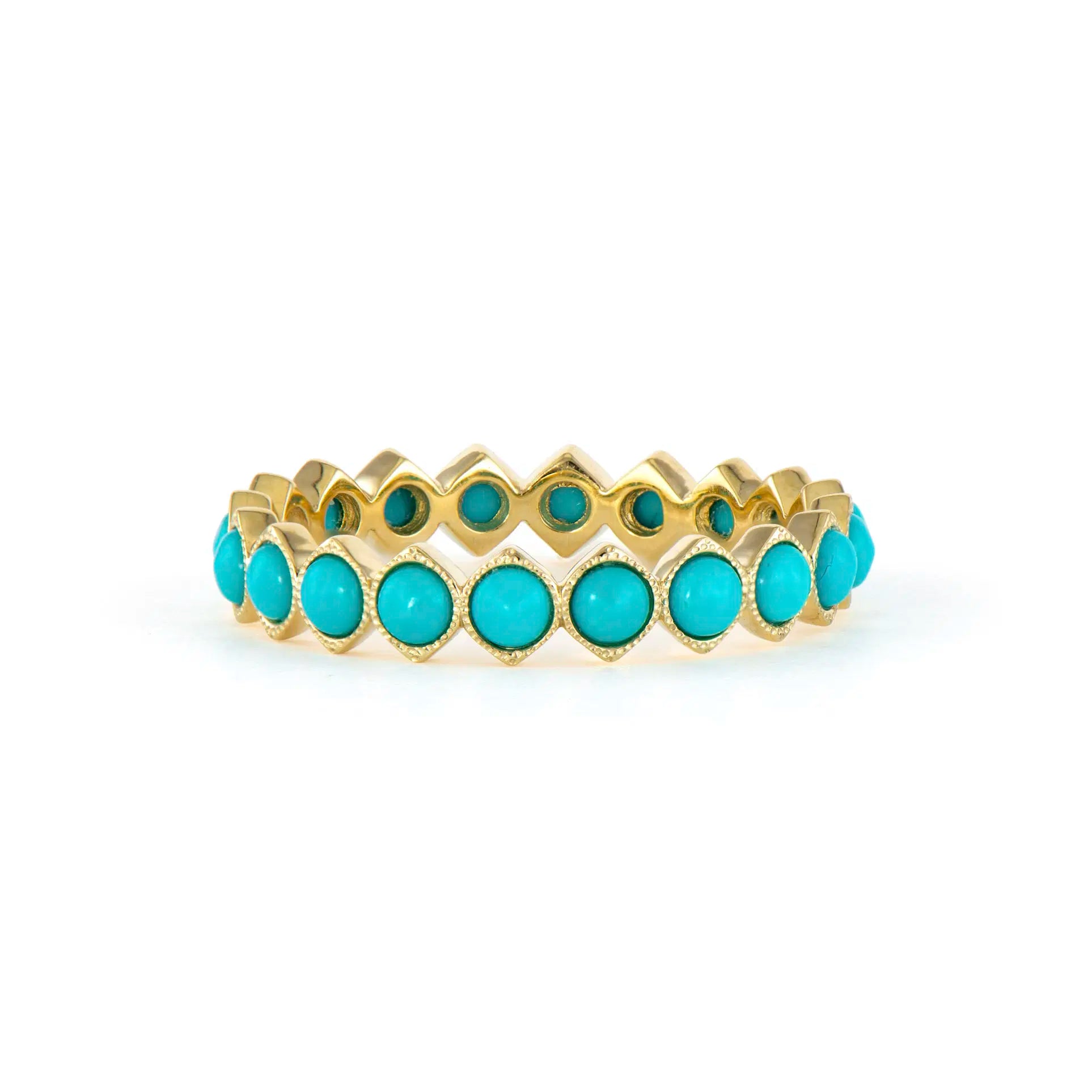 Best Rings For Fancy Nights-Narrow Wish On A Star Bezel Set Turquoise or Sapphire Eternity Band Ring