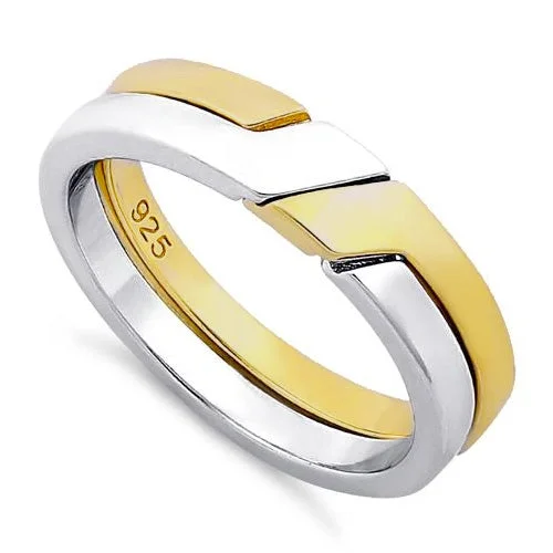 Rings Store Guide-Sterling Silver Puzzle Gold Plated Two-Tone Ring